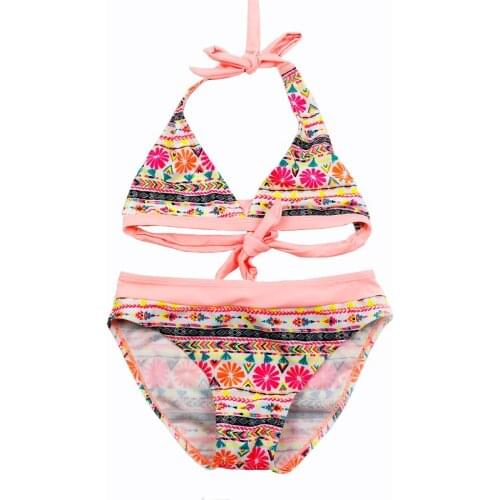 2020 New Summer Girls Close-fitting Elastic Stripe Swimsuit Children Split Two-pieces Swimwear Girls Bikini Kids Bathing Suit