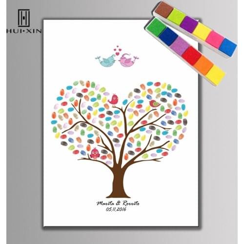 The Couple Bird Fiying Above The Wedding Tree Print Free Name Date Fingerprint DIY Guestbook For Wedding Souvenirs Decoration