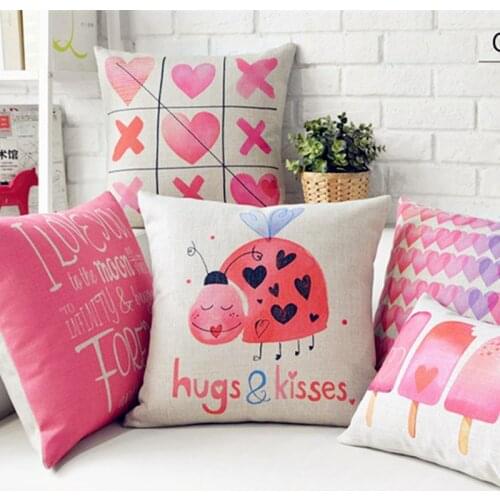 Valentines day present Modern Pink Ladybug Kisses Chair Pillows Heart Home Decor Cushion Decorative Throw Pillows Cover