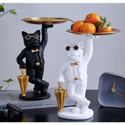 Home Decoration Tray Food Tray Cake Holder Cosmetic Jewelry Storage Box Kitchen Organizer Bulldog Animal Sculpture Decoration