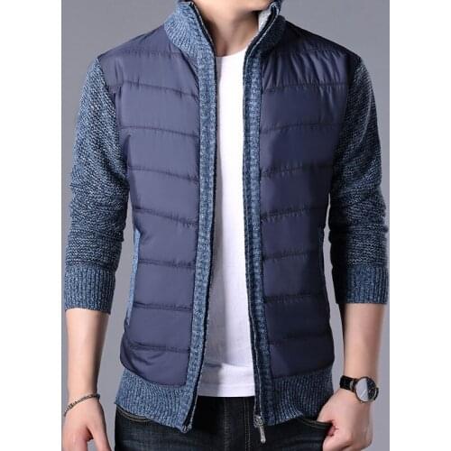 Casual Jacket Men Winter Autumn Cardigan Thick Warm Coat Fashion Patchwork Knitted Zipper Stand Collar Fleece Sweatercoat Jacket