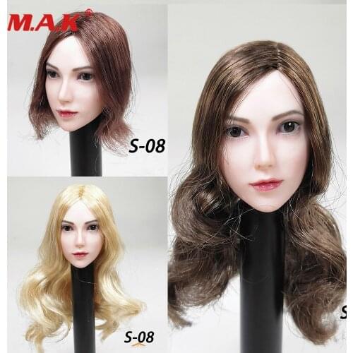In Stock S-08 1/6 Asian Female Girl Head Sculpt The Ex-file Head Carved with Red/Brown/Gold Hair Model for 12'' Action Body