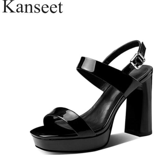 Kanseet Platform 2021 Womens Sandals Summer New Concise Elegant Thick High Heels Shoes Genuine Leather Handmade Hot Shoes Women