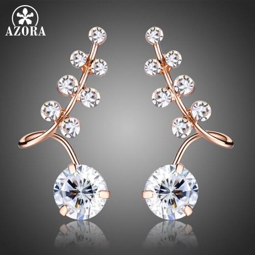 AZORA Fashion Clear Cubic Zirconia Water Drop Women Drop Earrings Female Bending Design Simple Jewelry Girls Accessories TE0321