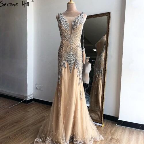 Luxury Gold Mermaid V-Neck Sexy Evening Dress 2020 Sleeveless Sparkle Diamond Formal Party Wear Gown BLA70549 Serene Hill