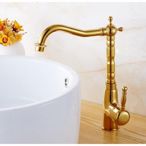 Bathroom Gold Kitchen sink Faucet Swivel Bathroom Basin Faucet Brass Sink Faucet Water Mixer single lever hot and cold sink tap
