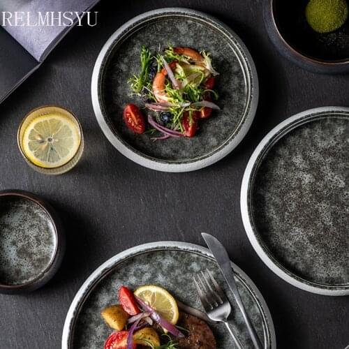 1PC RELMHSYU Ceramic Round Creative Western Steak Pasta Dessert Plate Flat Household Ceramics Dish Restaurant Tableware