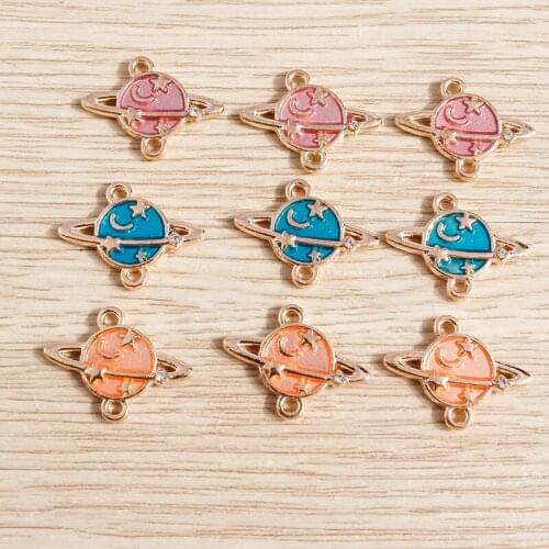 10pcs 19*14mm Alloy Enamel Planet Star Moon Charms Connectors for Pendants Necklaces Bracelets Earrings DIY Craft Jewelry Making
