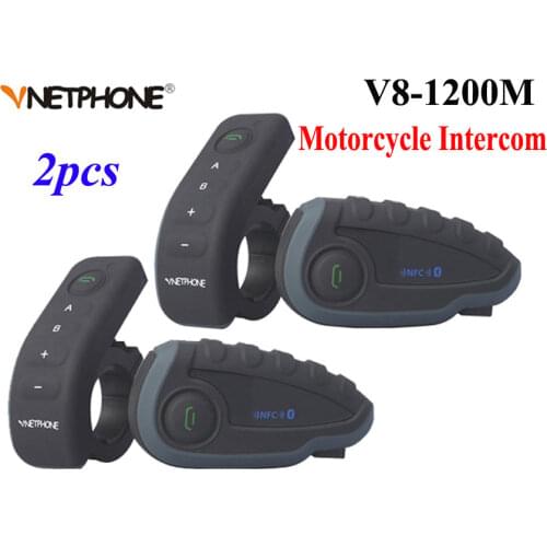 2pcs Vnetphone V8 Motorcycle Helmet Intercom NFC Remote Control Bluetooth Interphone Headset 5 Rider 1200M Full duplex talking