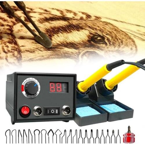 220V Wood Burner Pyrography Pen Burning Machine Adjustable Temperature Crafts Tool Set with Screwdriver Sponge UK Plug
