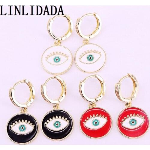 6Pair Mix Color Enamel Eye Round shaped Earrings Gold Color Fashion For Women Girls Jewelry Colorful Zirconia Dangle Earrings