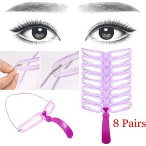 8 Pairs Eyebrow Grooming Stencil Kit Template Women Makeup Shaping Shaper Reusable DIY Template