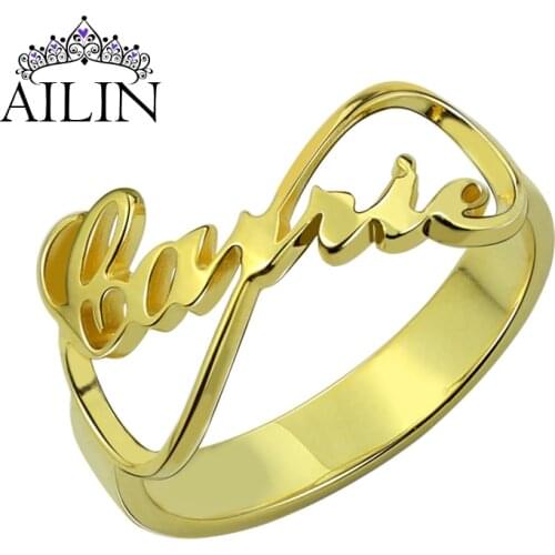 AILIN 18K Gold-plated Rings Women Men Wedding Stainless Steel Infinity Name Custom Ring Personalized Font Mother Lovers Jewelry