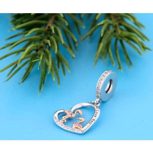 Fit Original Pandora Charm Bracelet 925 Silver I Love You Mum And Baby Birds With Pink Feather Bead For Making Women Berloque