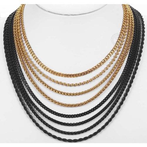 Chain Necklaces For Men Stainless Steel Black Gold Rolo Wheat Box Snake Mens Necklace Chains Classic Gift 1-5mm 18-26inch LKNN3