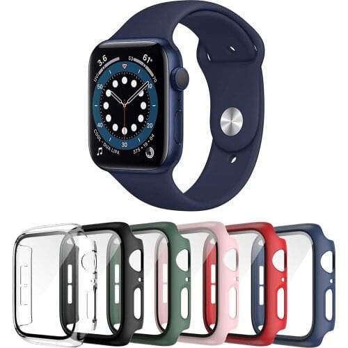 Case + Tempered film Compatible with Apple watch Case 44mm 42mm 40mm 38mm Glass protective shell for iwatch 6 5 4 3 2 1 SE case