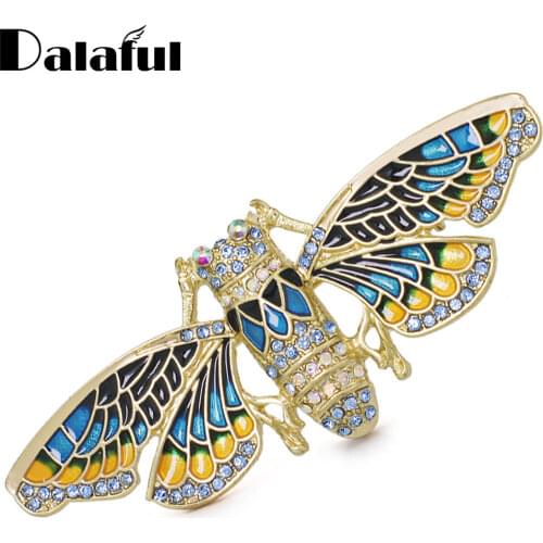 Dalaful Enamel Bee Brooches Rhinestone Insect Cicada Crystal Brooch Pin Women Men Beautiful Wedding Banquet Gift Jewelry Z067