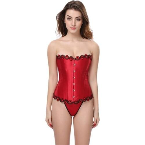 Women Embroidered Floral Vintage Lace Up Boned Overbust Corset Bustie Sexy Lingerie Fajas Colombianas Plus Size S-2XLWomen Embro