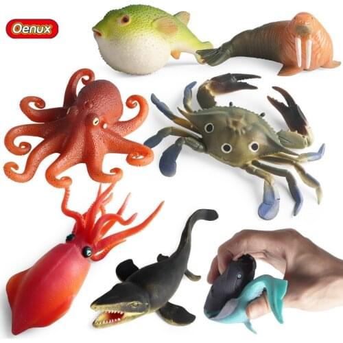 Oenux Marine Ocean Animals Model Crab Squid Dunkleosteus Shark Walrus Action Figures Funny Anti Stress Soft TPR Lifelike Toy