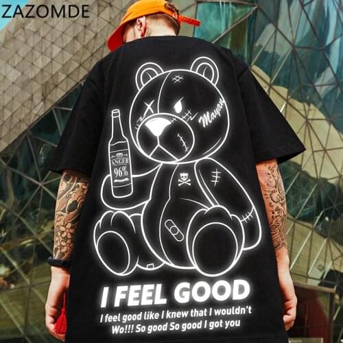 ZAZOMDE Mens tshirt Unisex Harajuku Cool Print Short Sleeve t shirt Male Streetwear Top Casual Bear T-shirts Oversized Men