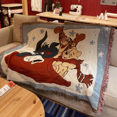 Disney Winnie the Pooh Tigger Sofa Cartoon Hanging Tapestry Decor Throw Knit Crochet Soft Blanket Nap Leisure Shawl Blanket Gift