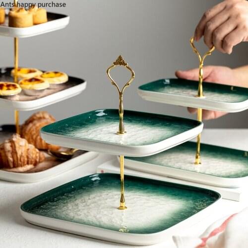 Ceramics Multilayer Cake Stand Square Fruit Dessert Plate Home Double Layer Three Layers Cake Pan Decoration Display Stand