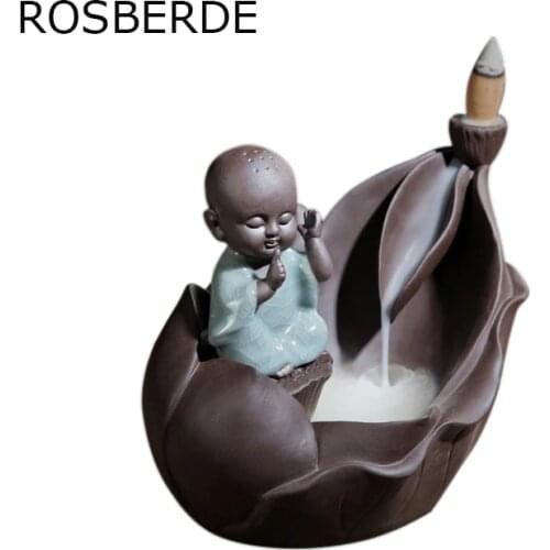 Ceramic backflow incense burner Purple sand incensbase tower sandalwood incense Taoism Buddha statue lotus leaf furnace decor