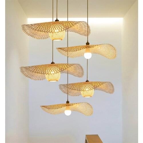 Chinese Style Pendant Light Creative Art Straw Hat Bamboo Light For Living Room Dining Room Hotel Hall Decor Chandelier Fixtures