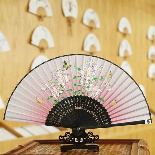 Chinese Japanese Folding Fan Home Decoration Silk Fan With Tassel Art Craft Gift Wedding Dance Hand Fan