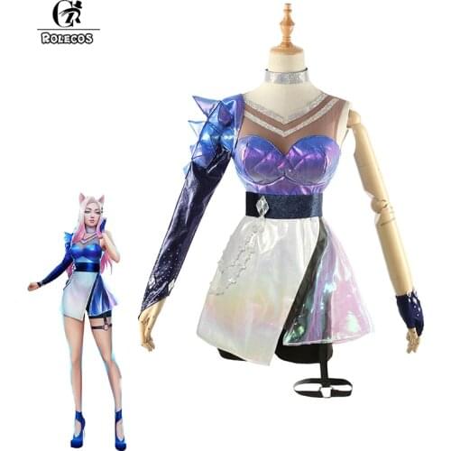 ROLECOS LOL KDA Ahri Cosplay Costume KDA ALL OUT Cosplay Costume LOL Ahri Outfit Women Dress Halloween Party Costume