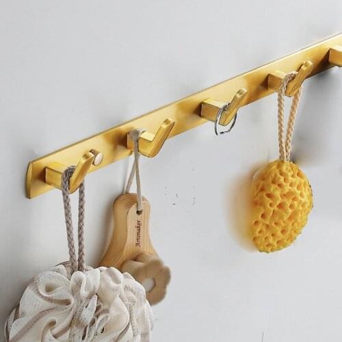Towel hooks Aluminum Brush Gold Bathroom Towel Hook Wall Hook Door Hanger Clothes Robe Hook Multi-function Bathroom Accessories