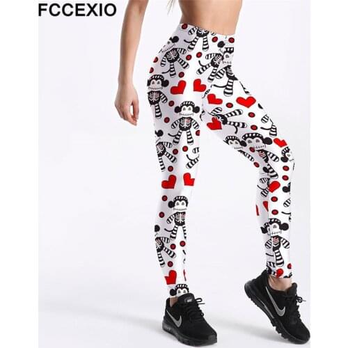 FCCEXIO New Workout Leggings High Waist Fitness Legging Cartoon Bear 3D Printed Leggins Female Leg Pants Sexy Women Slim Legging