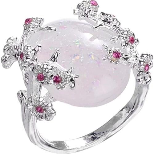 Fashion Women Wedding Ring Diamonds Rhinestone Australian Gem Inlaid Flower Design Oval Faux Decor For Female Birthday Gift