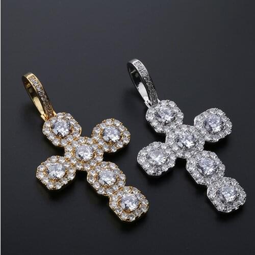 Bling New Arrival Mens Iced Out Big Solid CZ Cross Pendant Necklace 10mm Cuban Chain Hip Hop Gold Silver Color Charm Jewelry