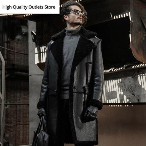 Men fur coat high level long shearling leather outerwear thick coldproof genuine leather jacket sheepskin fur coats parkas