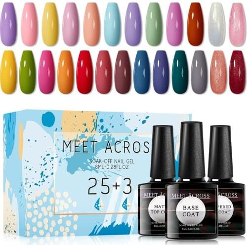 Nail Gel Polish Set 28PCS Nail Kit Set Pure Color Soak Off UV Gel Nail Varnish Kit For Nail Art Gel Kit Set With Top Base Coat