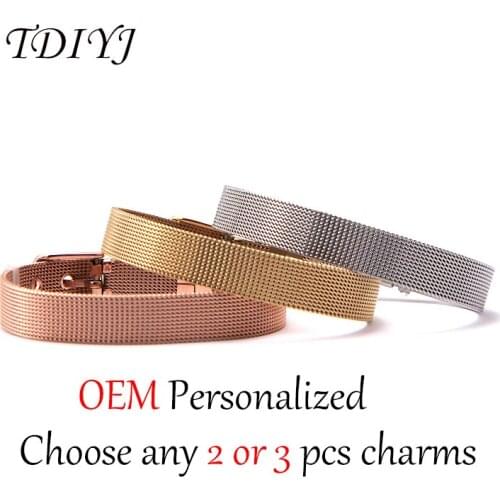 TDIYJ Newest Stainless Steel Mesh Bracelet Can Choose any 2 or 3Pcs Slide Charms to Finish Your Own Bracelet