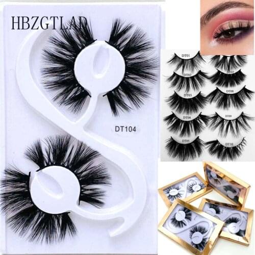 NEW 2pair Mink Lashes 25mm 3D Mink Eyelashes Fluffy Messy Lashes Handmade Reusable Natural Eyelashes Popular False Lashes Makeup