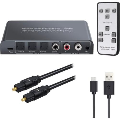 Neoteck 192kHz DAC 3 Optical SPDIF Toslink 1 Coaxial Toslink Switch DAC Audio Converter With Volume Control IR Remote RCA 3.5mm
