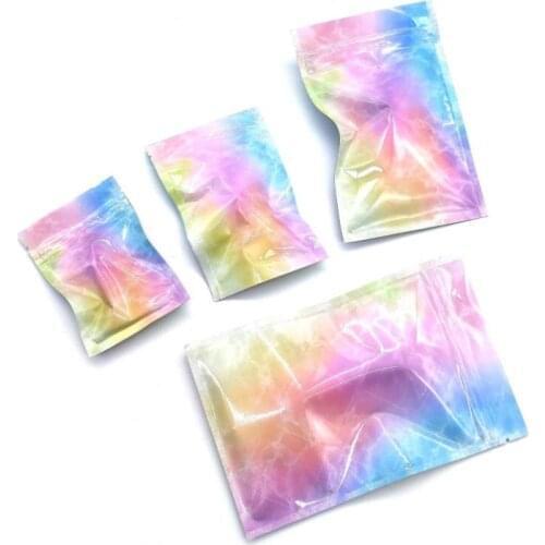 100PCS Zip Food Storage Plastic Bags Resealable Reusable Cosmetic Makeup Bags Laser Mini Aluminum Foil Ziplock Packaging Pouches