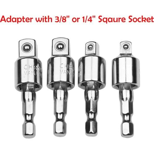360 Degree 1/4" 3/8" Electric Drill Socket Adapter Impact Driver with Hex Shank to Square Socket Change-Over Tool Connecting Rod
