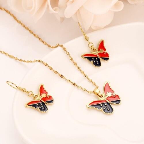 PNG Flag butterfly lip earrings Necklace Pendant with Chain Gold Color Heart Phoenix Star PNG Jewely sets gift for women girls