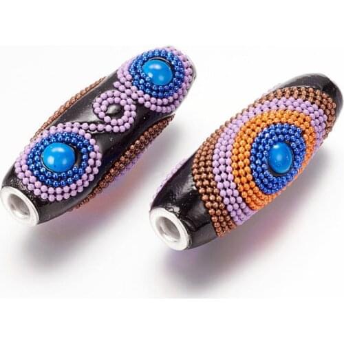 2pcs Alloy Handmade Polymer Clay Indonesia Oval Beads For jewelry making DIY Bracelet Necklace Decor Accessories,Hole:4mm