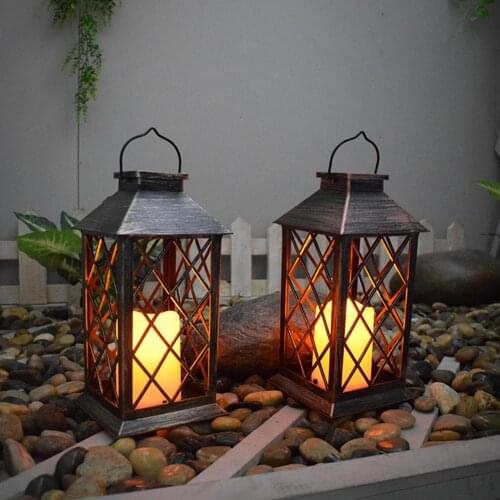 Retro Courtyard Garden Hollow Lantern LED Electronic Candle Light Vintage Outdoor Solar Decorative Night Light With Light Sensor