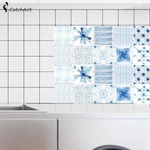Blue Mosaic Wall Tiles Stickers Waist Line Wall Stickers Kitchen Waist Line Adhesive Bathroom Toilet Waterproof
