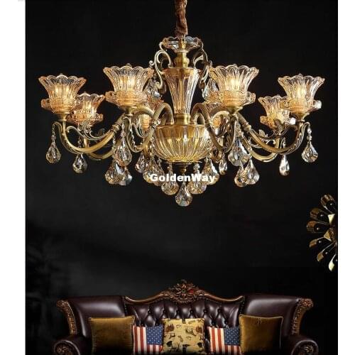 Modern Copper Crystal Chandeliers Lighting Living Room Crystal Shades LED AC Chandeliers Lamp Dining Room Hanging Light Fixtures