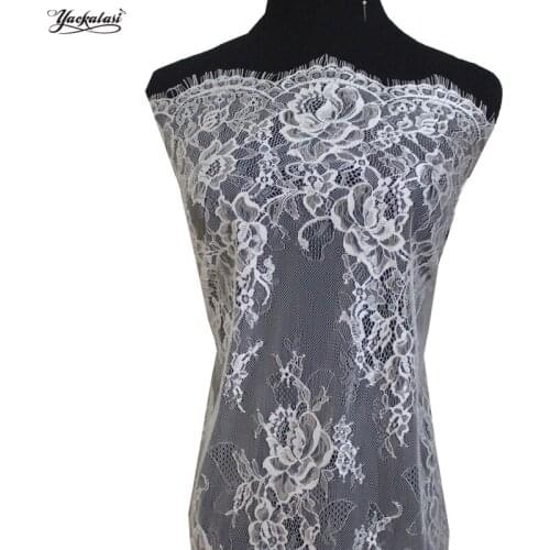 YACKALASI 3 Meters/Lot Soft Eyelash Lace Fabrics Knitting Lace 100% Nylon Milky White And Black Double Sides 150CM*300CM #25