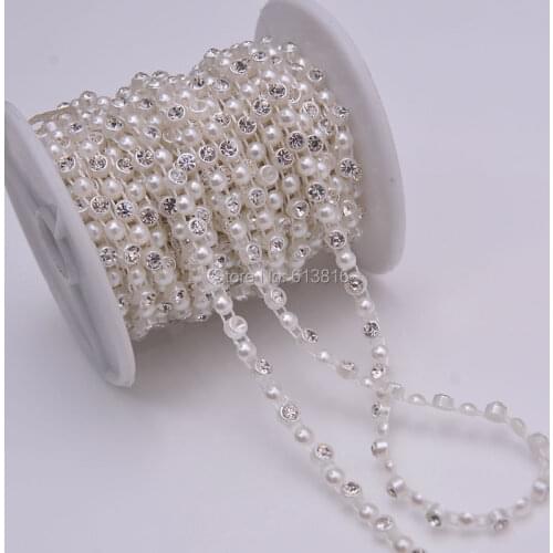 SS16(4mm) Pearl chain ABS cup chain clear crystal pearl 10yards/roll DIY jewelry/ mobile beauty/shoes accessories