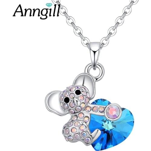 Fashion Love Heart Koala Bear Necklaces Pendants Crystals From Swarovski Girls Women Jewelry Gifts For Couple Valentines Day