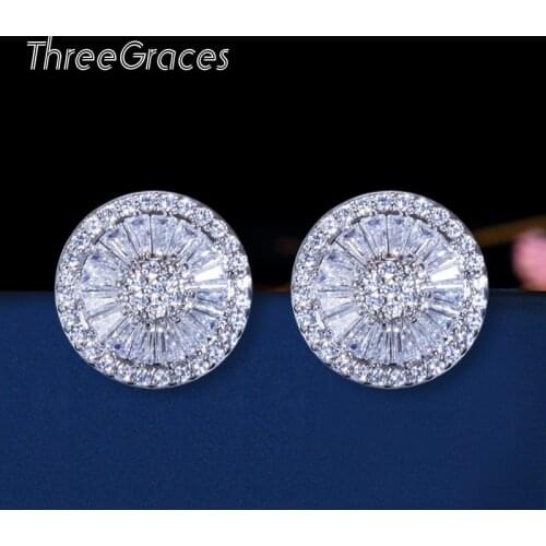 ThreeGraces Fashion Famous Brand Ladies CZ Jewelry Full Paved Cubic Zirconia Stone Big Round Stud Earrings for Women ER184